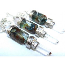 Chakra Floating Gemstone Glass Bottle Pendulum